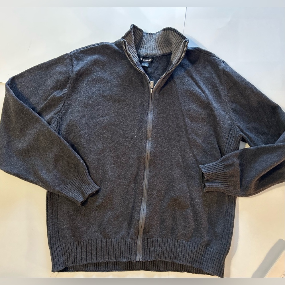 Men's Charcoal Zip-Front Cardigan Sweater